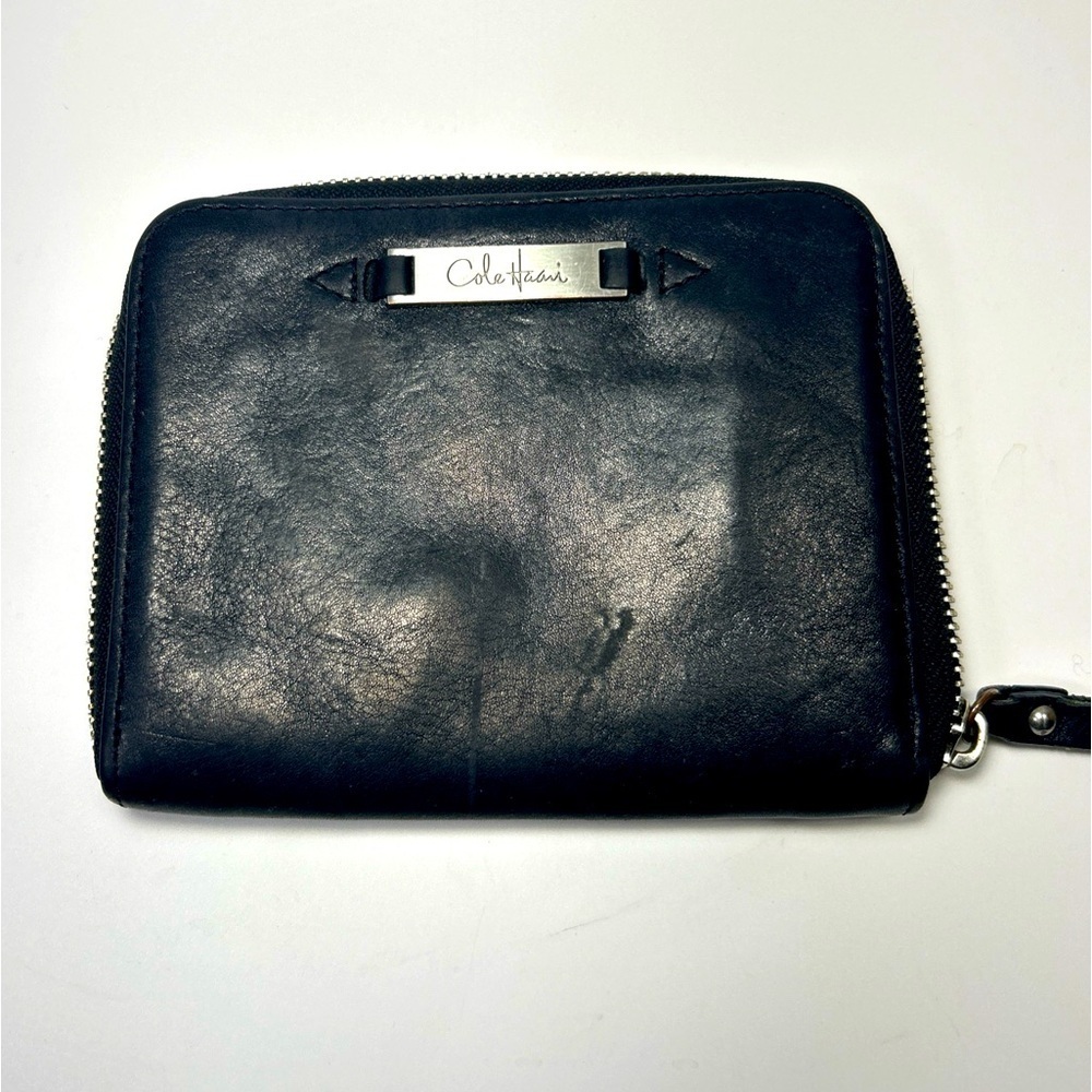 Cole Haan black leather zip wallet wristlet